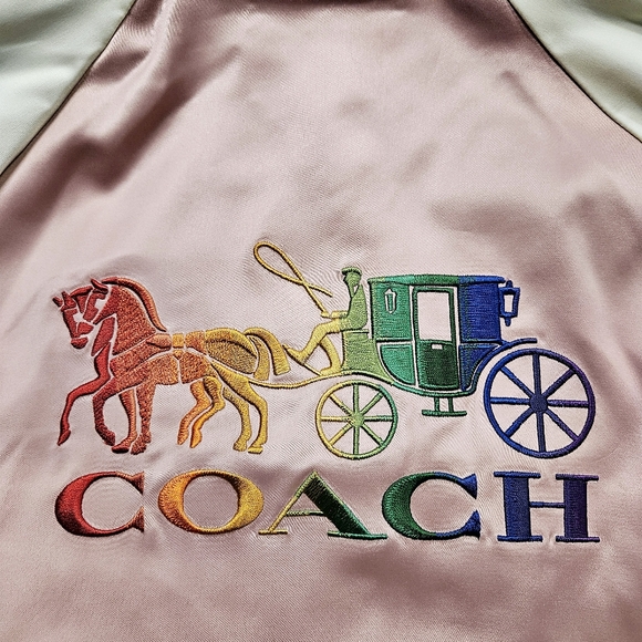 Coach Rainbow Souvenir Jacket M Medium Bomber Varsity Baby Pink Satin LGBTQ+ - Picture 3 of 16